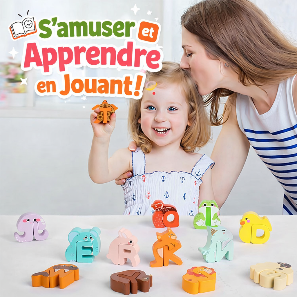 Puzzle en Bois Alphabet Enfant 26 Lettres Animaux – Jouet Éducatif 3 4 5 ans Jeuxpourtoi™