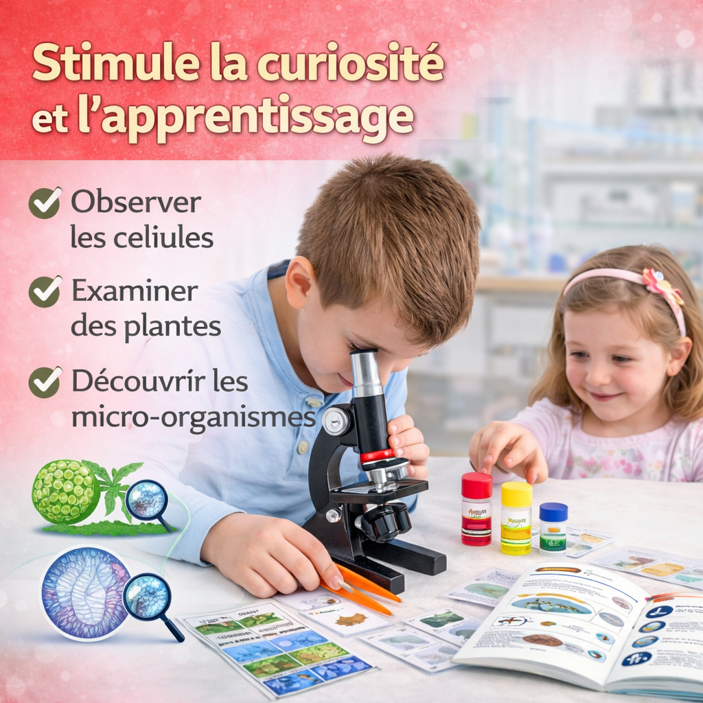 Microscope Portable Enfant Kit Scientifique – 100x 400x 1200x LED – Dès 6 ans | JeuxPourToi™