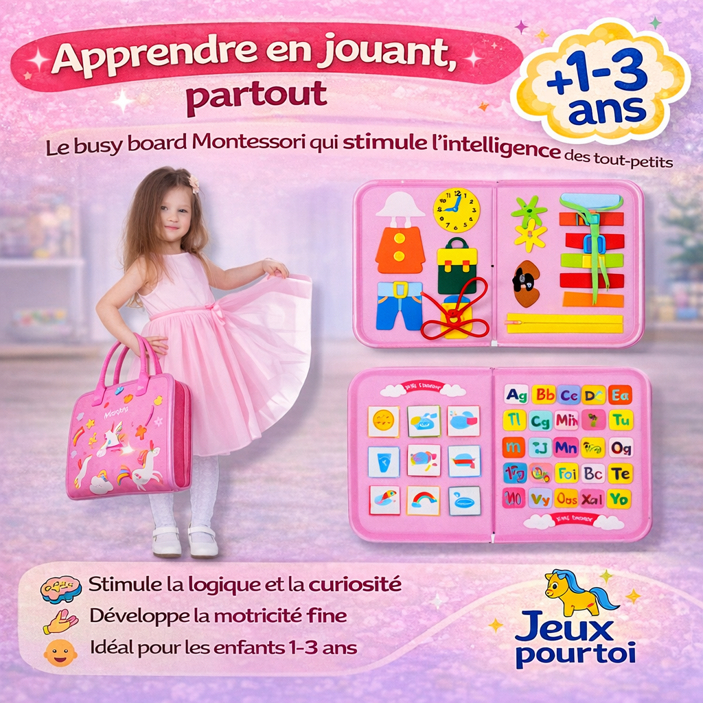 Busy Board Montessori Bébé – Jouet Éveil Sensoriel Motricité Fine 1-3 ans | Jeuxpourtoi™