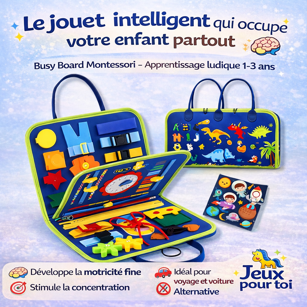 Busy Board Montessori Bébé – Jouet Éveil Sensoriel Motricité Fine 1-3 ans | Jeuxpourtoi™